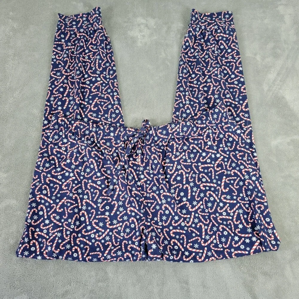 Merry Makers Christmas Pajama Pants Women XL Blue Candy Cane Festive NOV155E